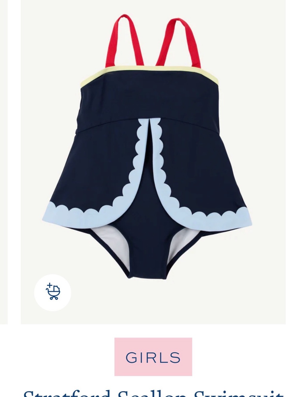 Stratford Scallop One-Piece Girls Swimsuit with Red Straps